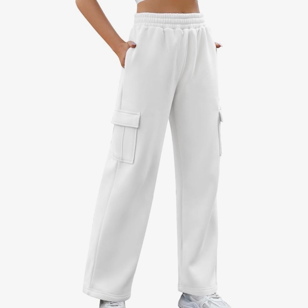 Women's White Cargo Joggers Fits L/XL